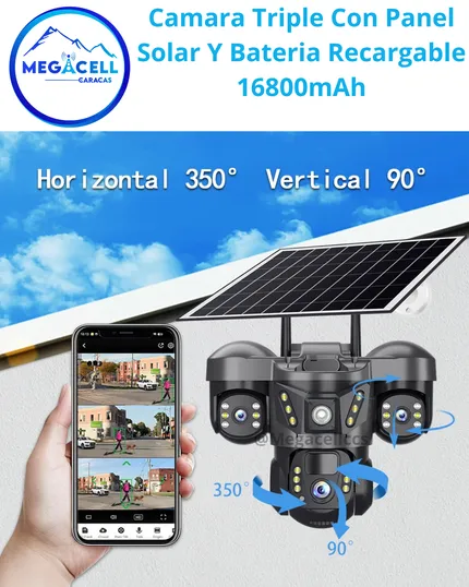 Camara Triple con panel Solar y Bateria Interna